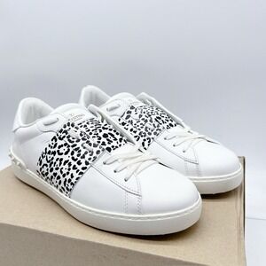 VALENTINO GARAVANI Rockstud Untitled Leopard Sneaker Men White Leather EU42 US 9